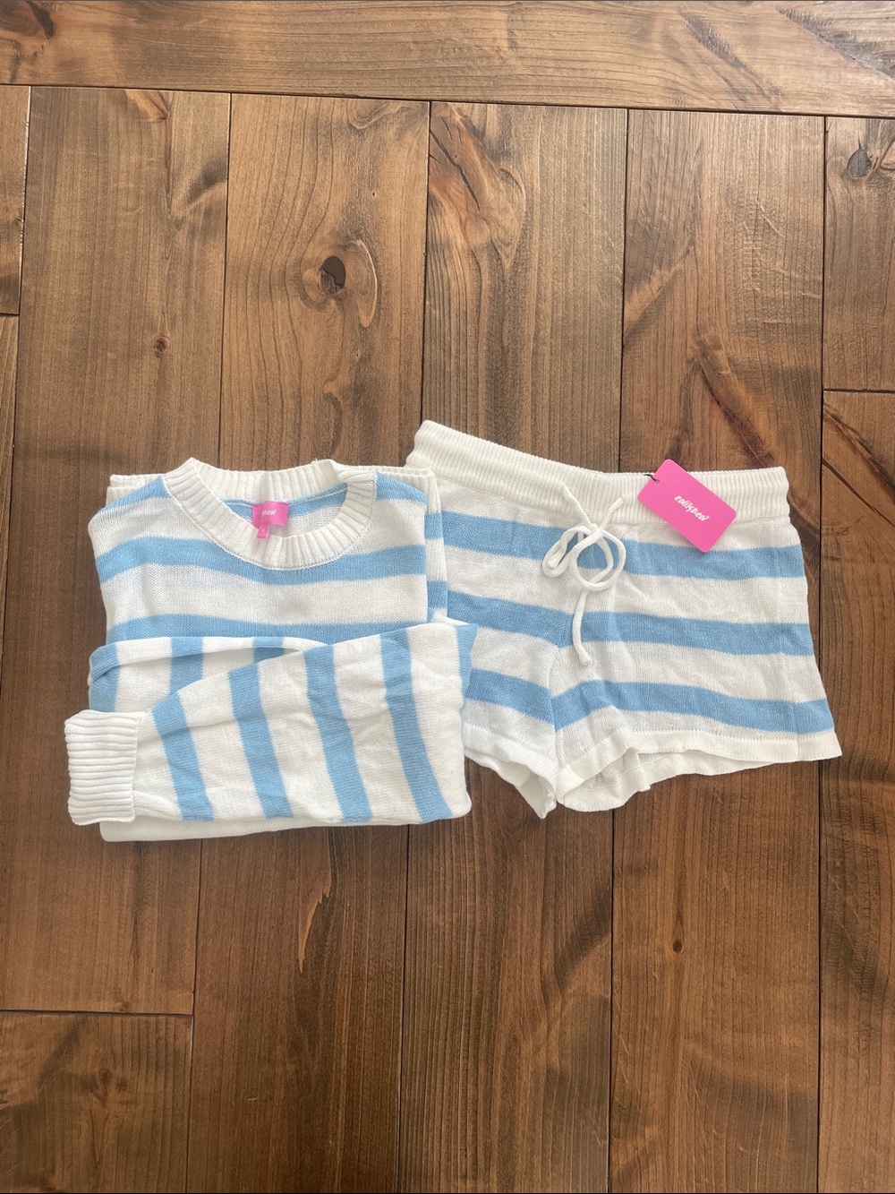 Edikted Blue & White Striped Crewneck Sweater and Shorts Set